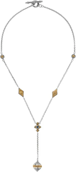 Dome Silver and 18K Gold Blue Spinel Necklace KOKJ493-478