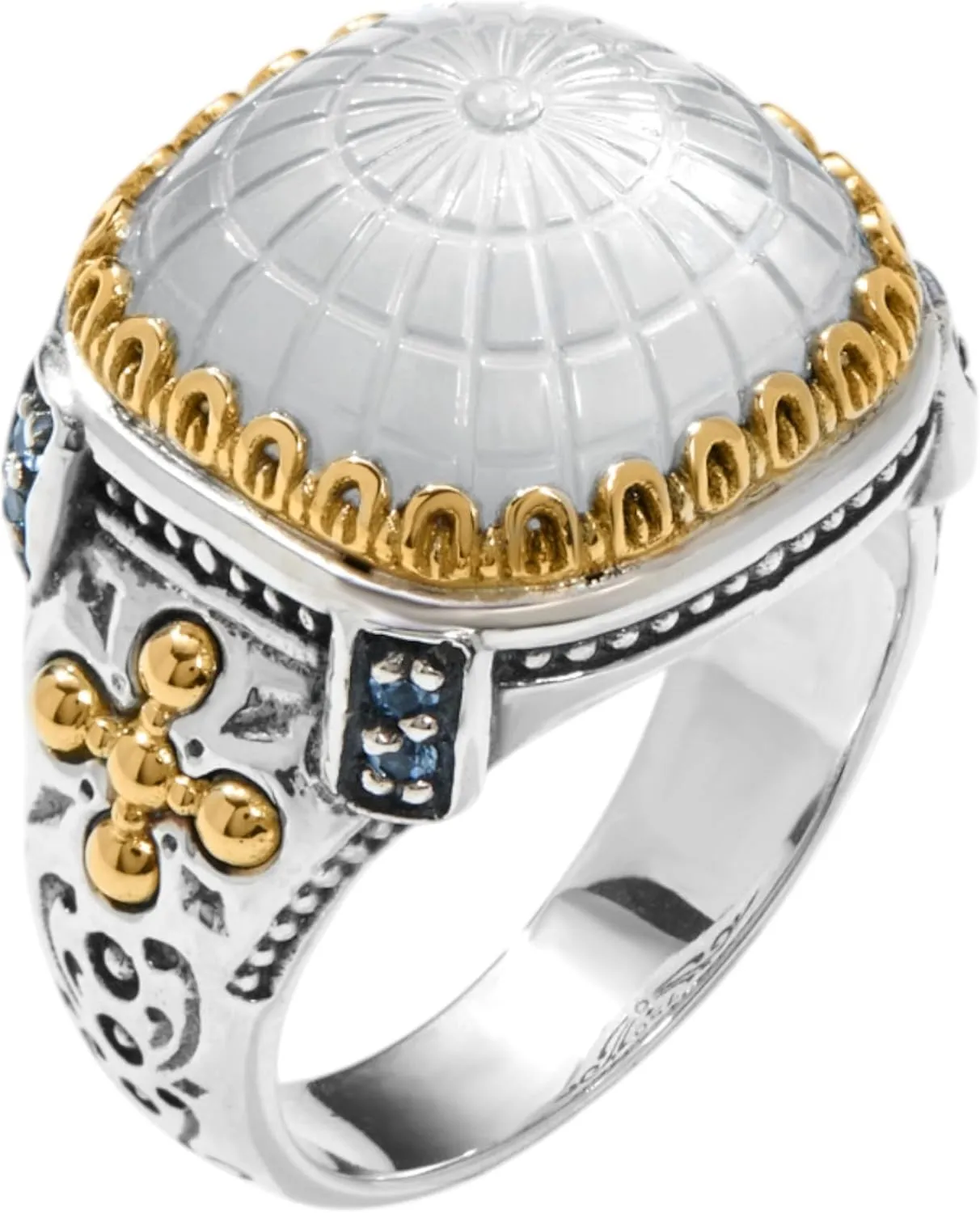 Dome Sterling Silver 18k Gold MOP Blue Spinel Ring DKJ978-630 S6