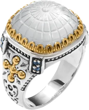 Dome Sterling Silver 18k Gold MOP Blue Spinel Ring DKJ978-630 S6