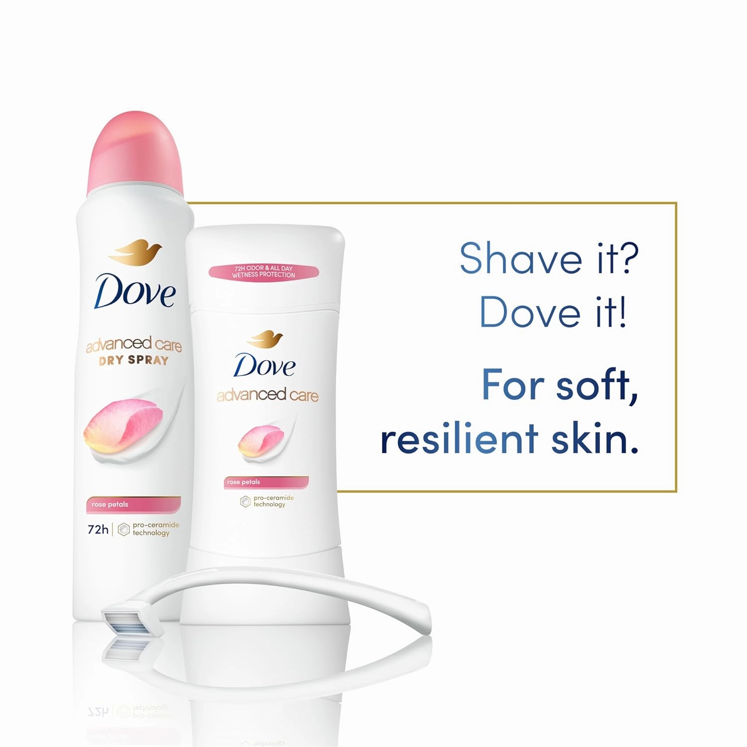 Dove Advanced Care Antiperspirant Deodorant Stick Rose Petals 4 Count for after shave care for underarms 72 hour odor control with all-day sweat protection stick for soft underarms 2.6 oz