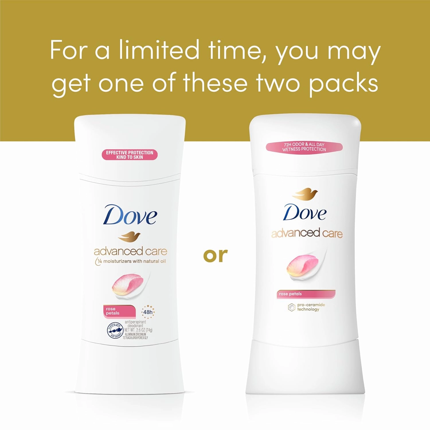 Dove Advanced Care Antiperspirant Deodorant Stick Rose Petals 4 Count for after shave care for underarms 72 hour odor control with all-day sweat protection stick for soft underarms 2.6 oz