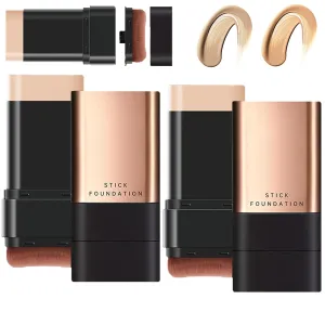 Dual Ended Eraser Foundation Stick, Foundation Brush for Liquid Makeup, 2 in 1- Luxury Anti-Wrinkle Foun-dation Stickwith Brush Full Coverage, Double Head 𝗙𝗼𝘂𝗻𝗱𝗮𝘁𝗶𝗼𝗻 Stick (2PC Nature)