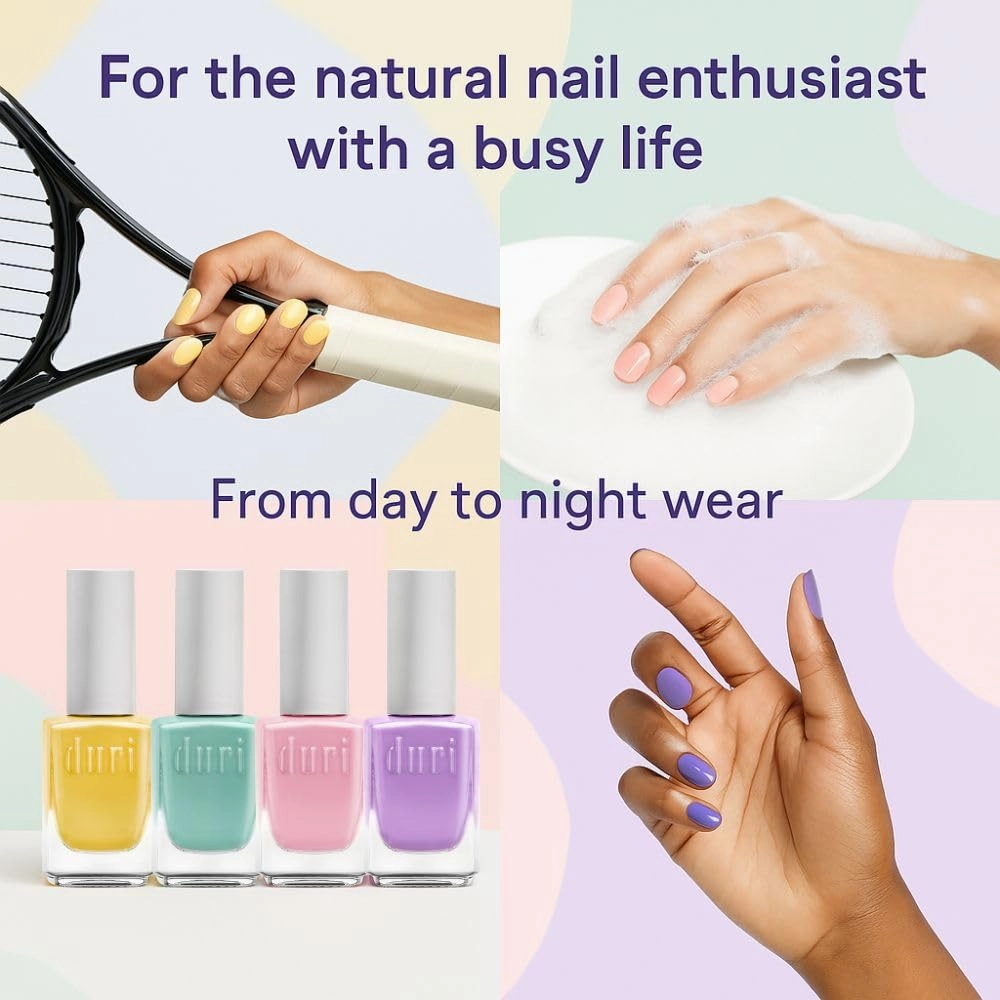 duri Nail Polish Set 4 Pack, Yellow Pink Green Purple Neon Pastel Nail Polish Kit, DIY Regular Nail Polish, Nail Art Salon Home Manicure, Spring Mothers Day Gift Idea
