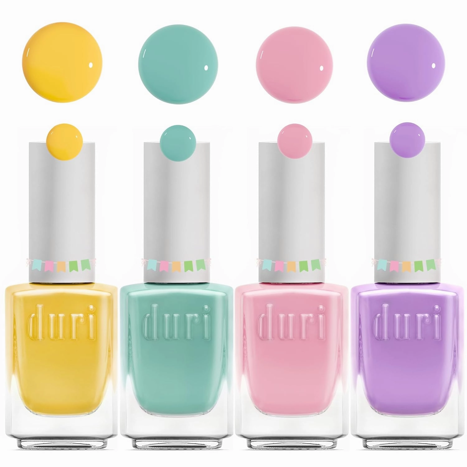 duri Nail Polish Set 4 Pack, Yellow Pink Green Purple Neon Pastel Nail Polish Kit, DIY Regular Nail Polish, Nail Art Salon Home Manicure, Spring Mothers Day Gift Idea