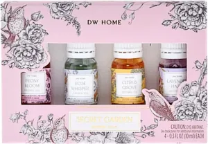 DW Candle Home Gift Set of Secret Garden Aroma Oils, 4 Scented Essential Oils - Peony Bloom, Rose Whisper, Citrus Grove, and Lavender Haze, Each 0.3 fl oz