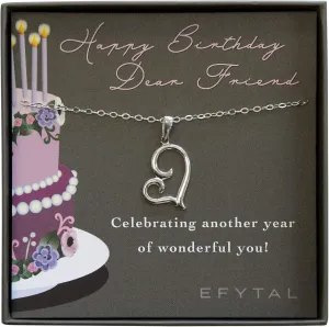 EFYTAL Best Friend Birthday Gifts, 925 Sterling Silver Sideways Heart Necklace on Message Card, Friendship Gift, Happy Birthday Necklace for Women
