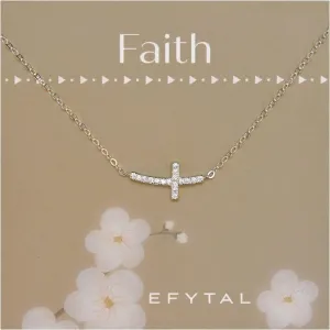 EFYTAL Dainty Sterling Silver Sideways Cross Necklace, Baptism, Confirmation, First Communion Gift for Women, Christian Jewelry, Catholic Gift
