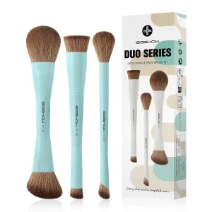 EIGSHOW Makeup Brush Set, 3Pcs Double Ended Face Makeup Brushes for Foundation Powder Contour Highlight Concealer Nose Shadow, Travel Gift Set (Cyan)