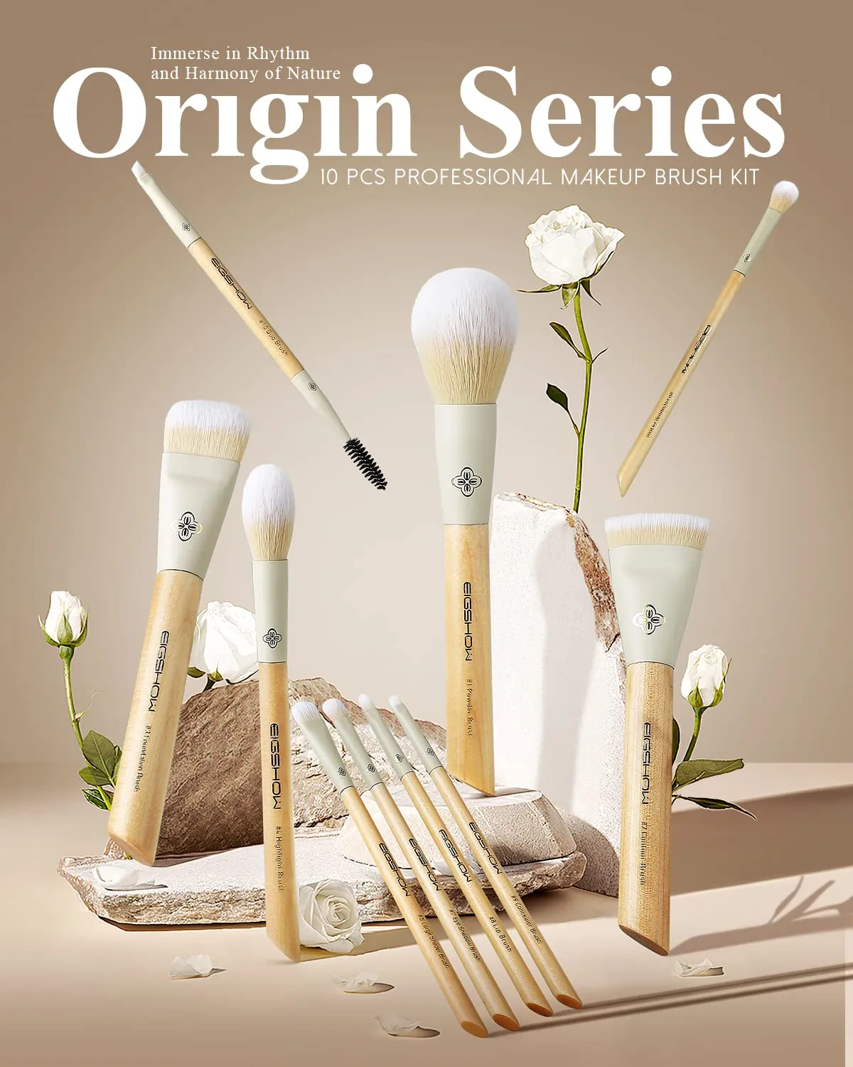 EIGSHOW Makeup Brushes Set, 10PCS Professional Makeup Brushes Kit with Corn Silk Fiber Vegan Brushes for Foundation Powder Concealers Eye Shadows Liquid Kabuki Brushes