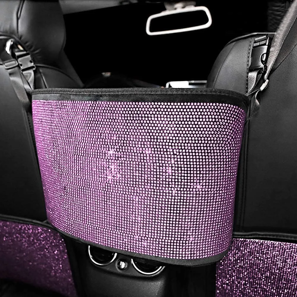 eing Car Organizers and Handbag Holder Car Seat Net with Shiny Diamonds for Women, Car Barrier for Dogs and Kids, Pink Car Organizer
