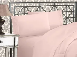 Elegant Comfort Luxurious 1500 Premium Hotel Quality Microfiber Three Line Embroidered Softest 4-Piece Bed Sheet Set, Wrinkle and Fade Resistant, Queen, Blush Pink
