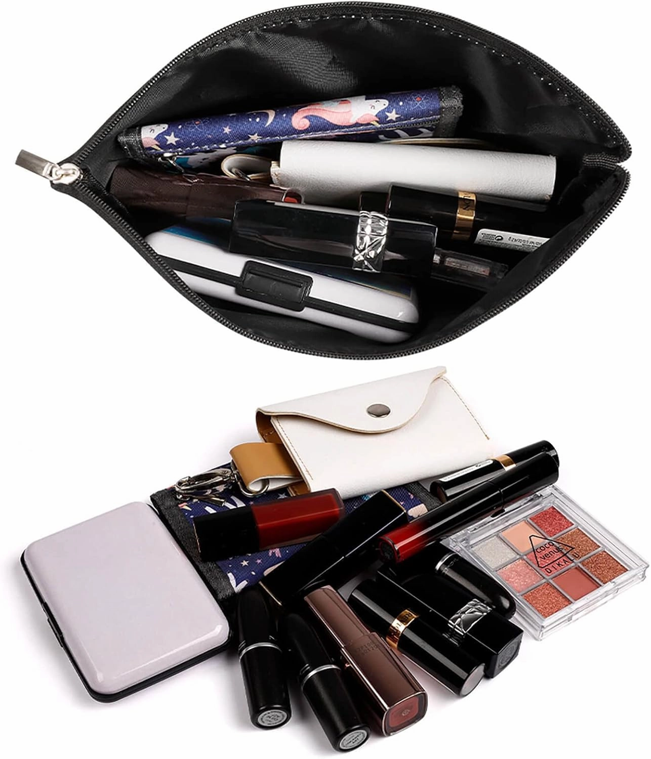 Elegant Makeup Bag, Modern Black Blush Pink Rose Gold Stripes Pattern Cosmetic Bag Large Capacity Pouch Portable Organizer for Men & Women