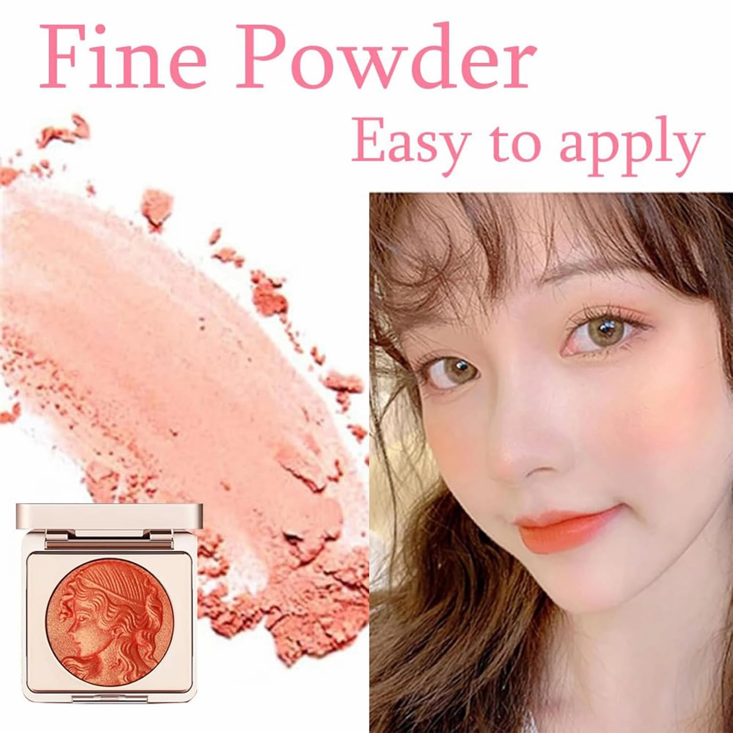 Embossed Smooth Powder Blush Palette For Cheeks - Matte Face Powder Blush Palette, Embossed Makeup, Korean Long-Lasting Face Makeup with Brush (Mix)