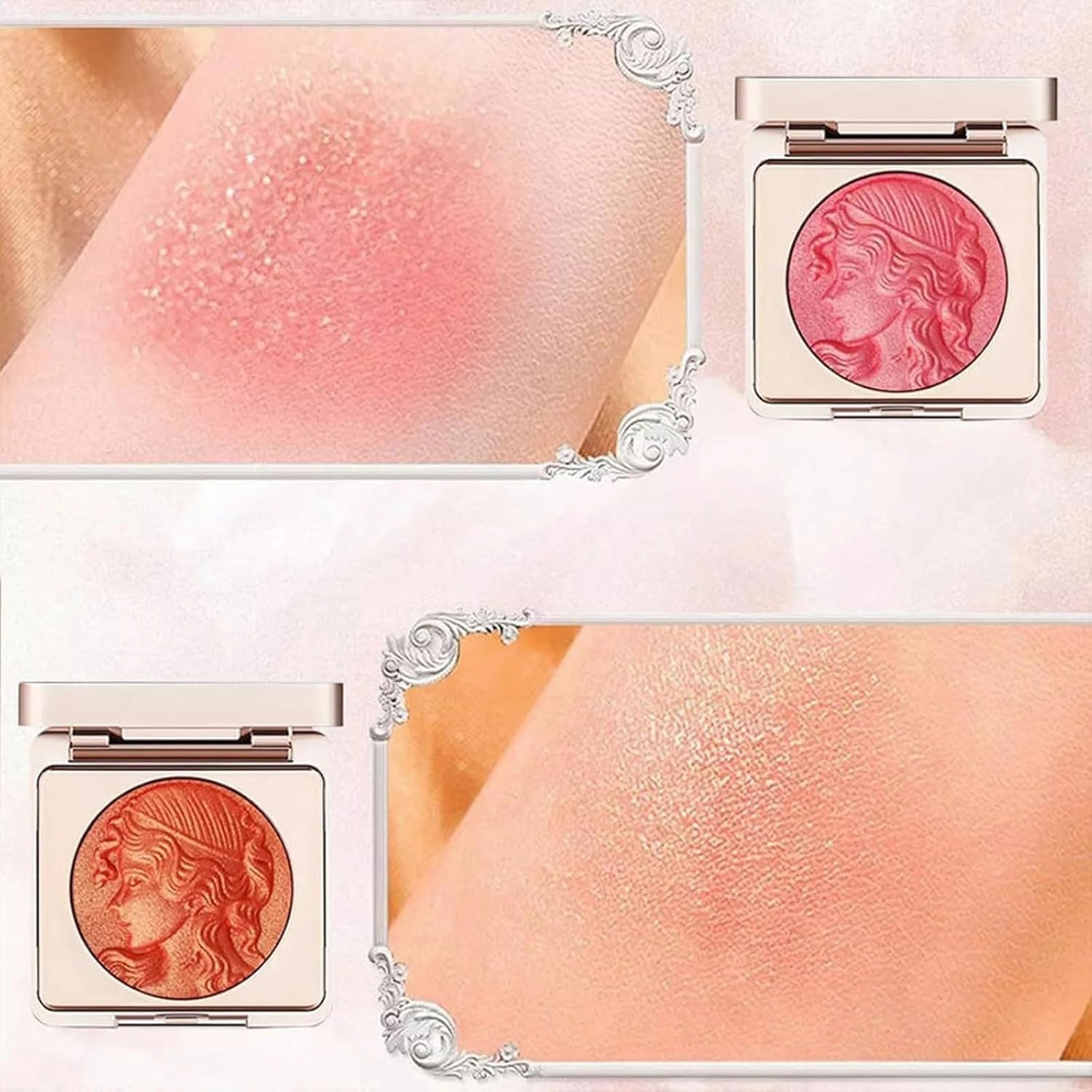 Embossed Smooth Powder Blush Palette For Cheeks - Matte Face Powder Blush Palette, Embossed Makeup, Korean Long-Lasting Face Makeup with Brush (Mix)