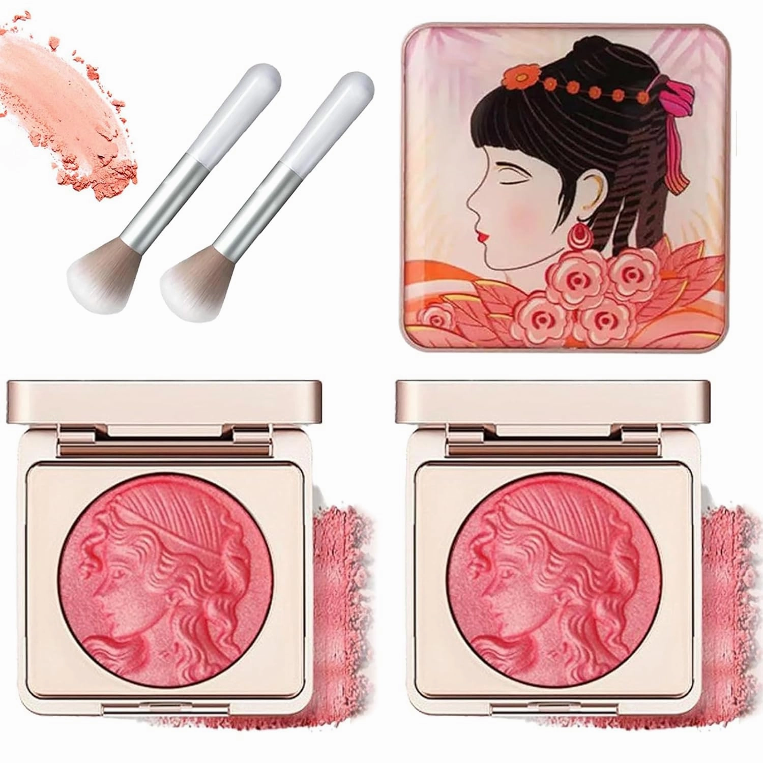 Embossed Smooth Powder Blush Palette For Cheeks,Quotationi Embossed Girl Blush for Cheeks,Powder Blush Palette,Face Matte Natural Makeup (2PCS-C)