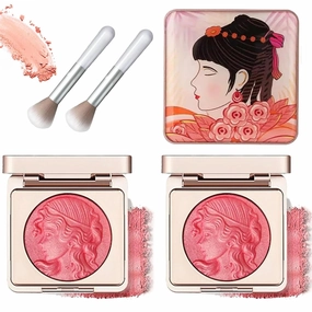Embossed Smooth Powder Blush Palette For Cheeks,Quotationi Embossed Girl Blush for Cheeks,Powder Blush Palette,Face Matte Natural Makeup (2PCS-C)