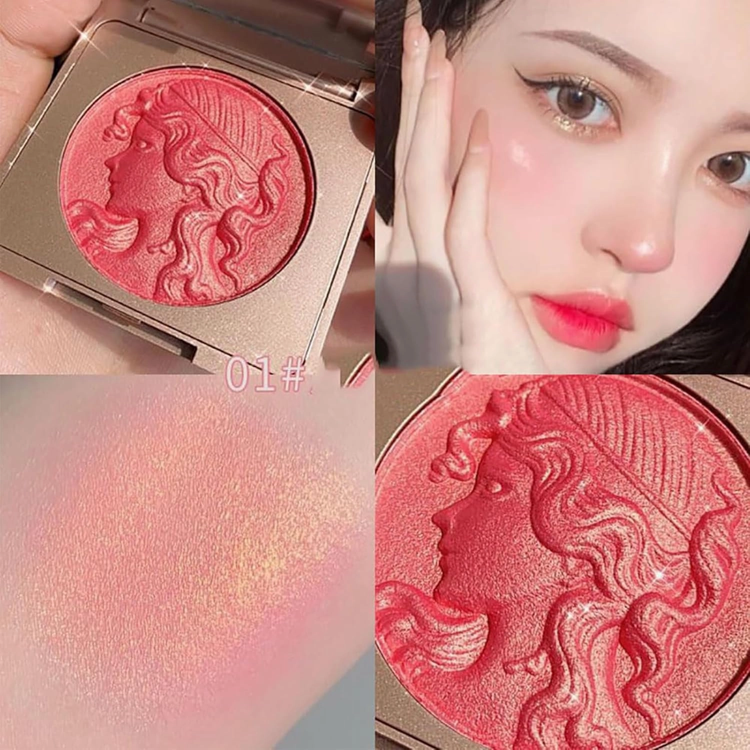 Embossed Smooth Powder Blush Palette For Cheeks,Quotationi Embossed Girl Blush for Cheeks,Powder Blush Palette,Face Matte Natural Makeup (2PCS-C)