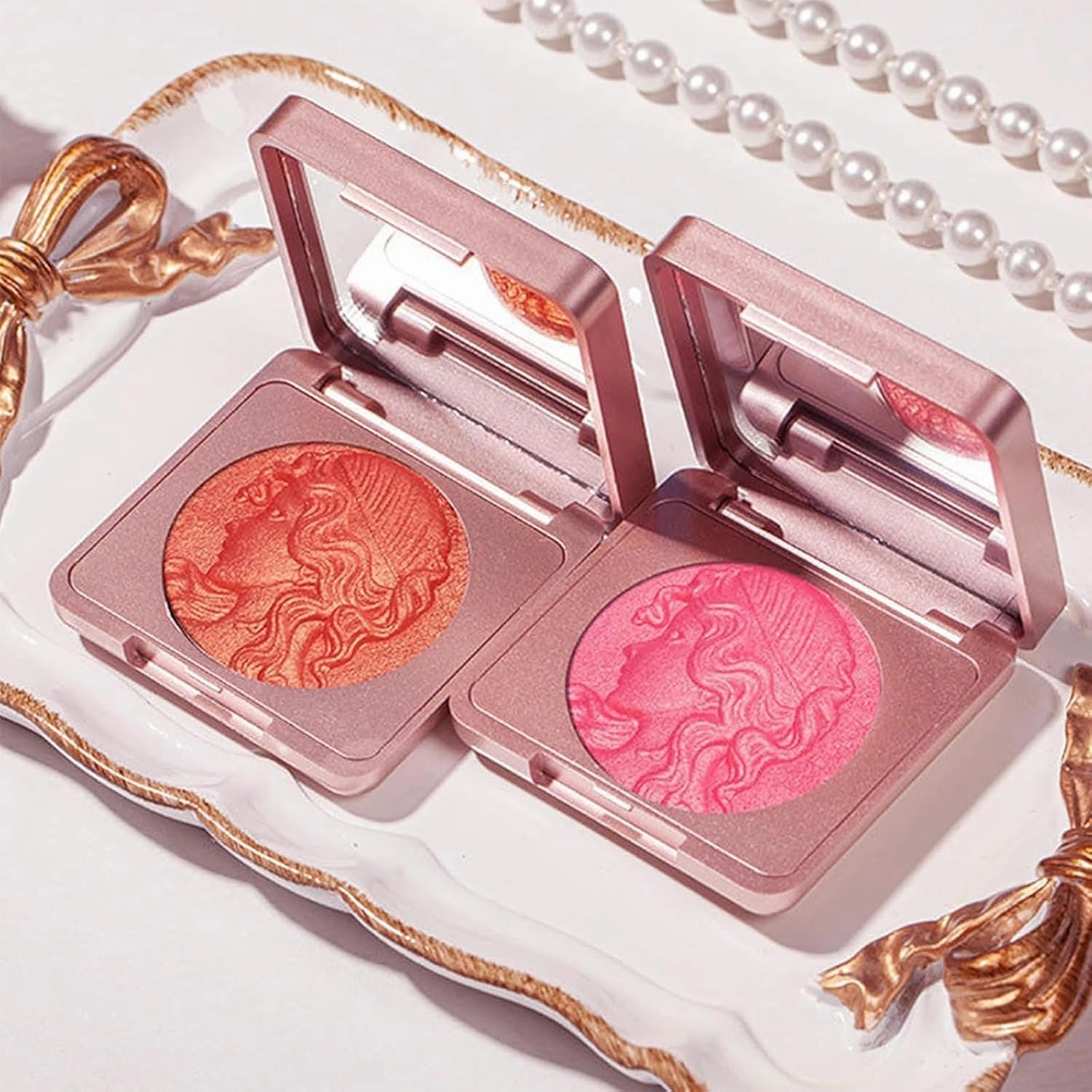 Embossed Smooth Powder Blush Palette For Cheeks,Quotationi Embossed Girl Blush for Cheeks,Powder Blush Palette,Face Matte Natural Makeup (2PCS-C)
