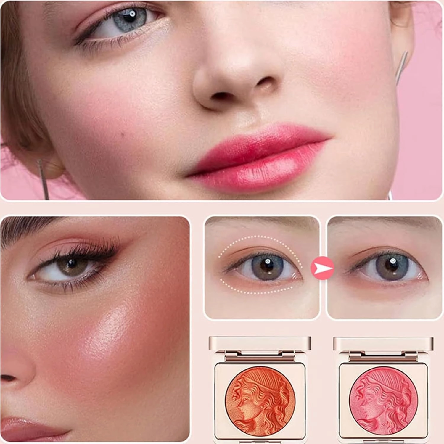 Embossed Smooth Powder Blush Palette For Cheeks,Quotationi Embossed Girl Blush for Cheeks,Powder Blush Palette,Face Matte Natural Makeup (2PCS-C)
