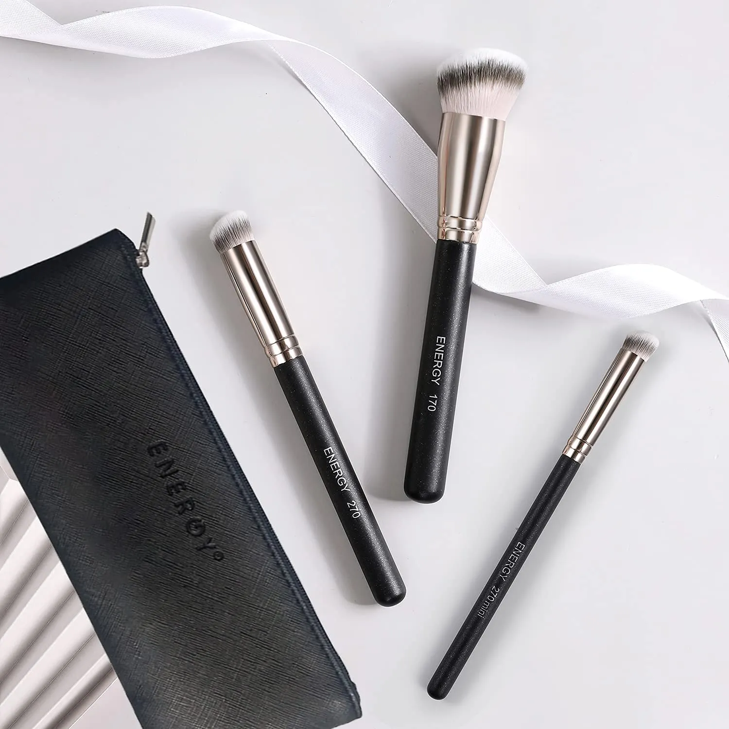 ENERGY Makeup Brushes Foundation Brushes for Liquid Makeup Professional Kabuki Foundation Brush Concealer Brush Under Eye Nose Contour Brush for Liquid Cream Powder Blending Buffing with Travel Case