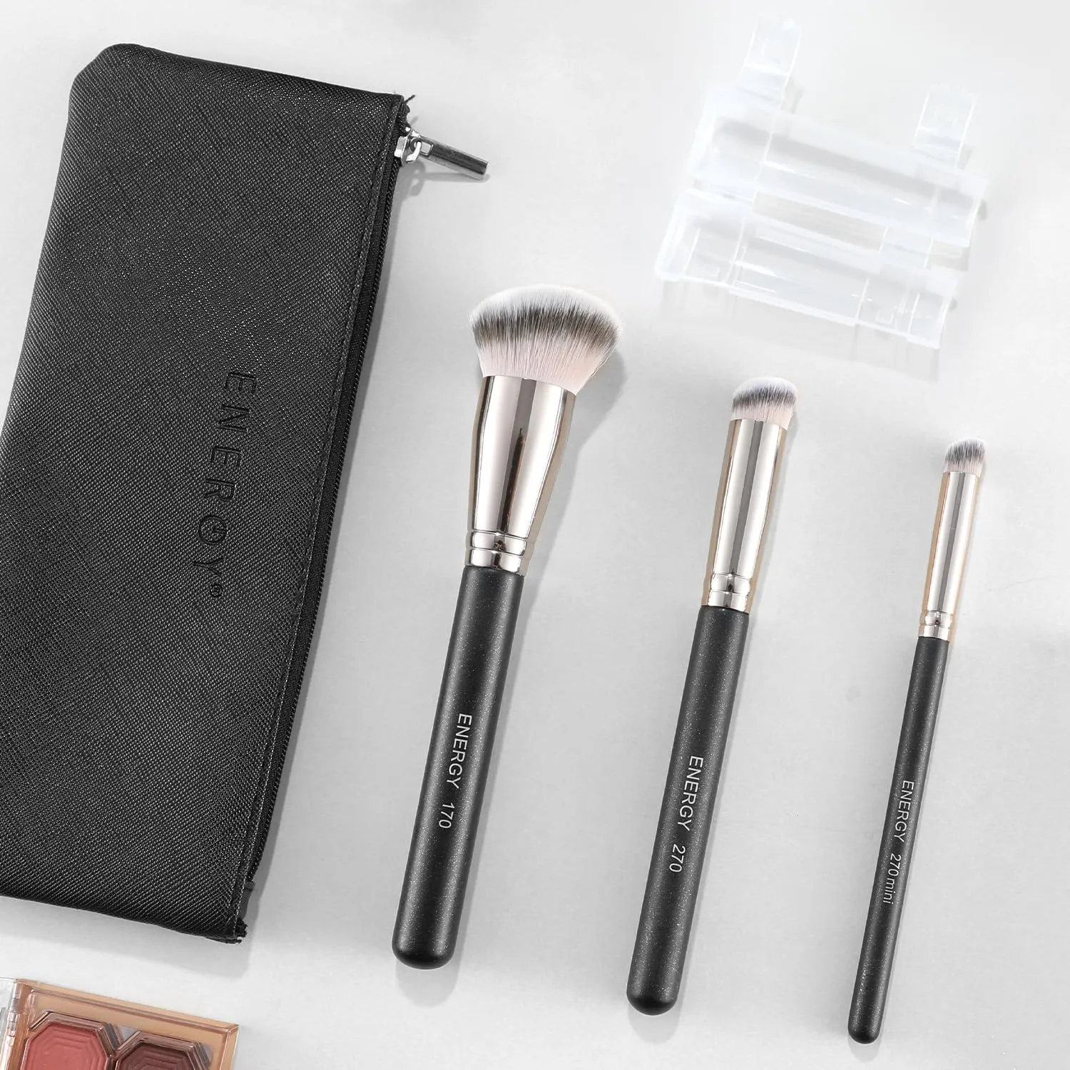 ENERGY Makeup Brushes Foundation Brushes for Liquid Makeup Professional Kabuki Foundation Brush Concealer Brush Under Eye Nose Contour Brush for Liquid Cream Powder Blending Buffing with Travel Case