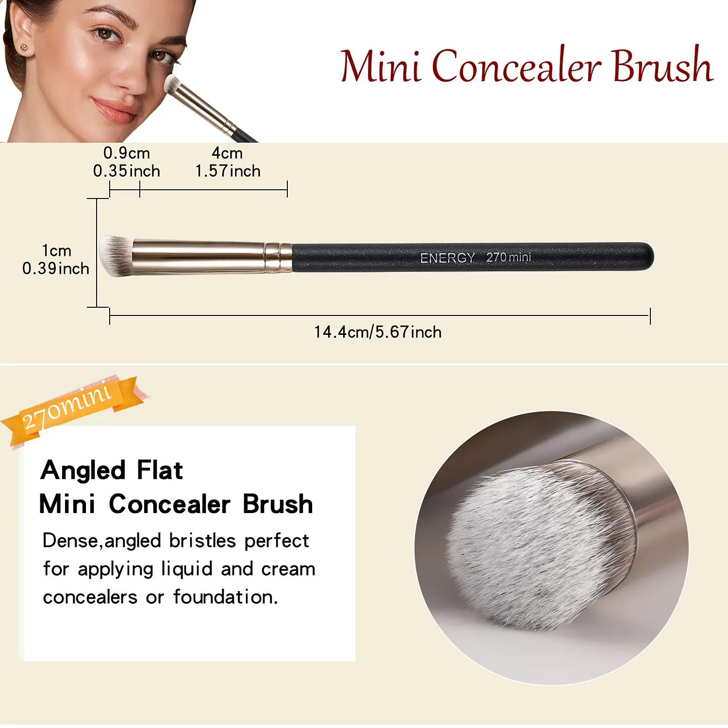 ENERGY Makeup Brushes Foundation Brushes for Liquid Makeup Professional Kabuki Foundation Brush Concealer Brush Under Eye Nose Contour Brush for Liquid Cream Powder Blending Buffing with Travel Case