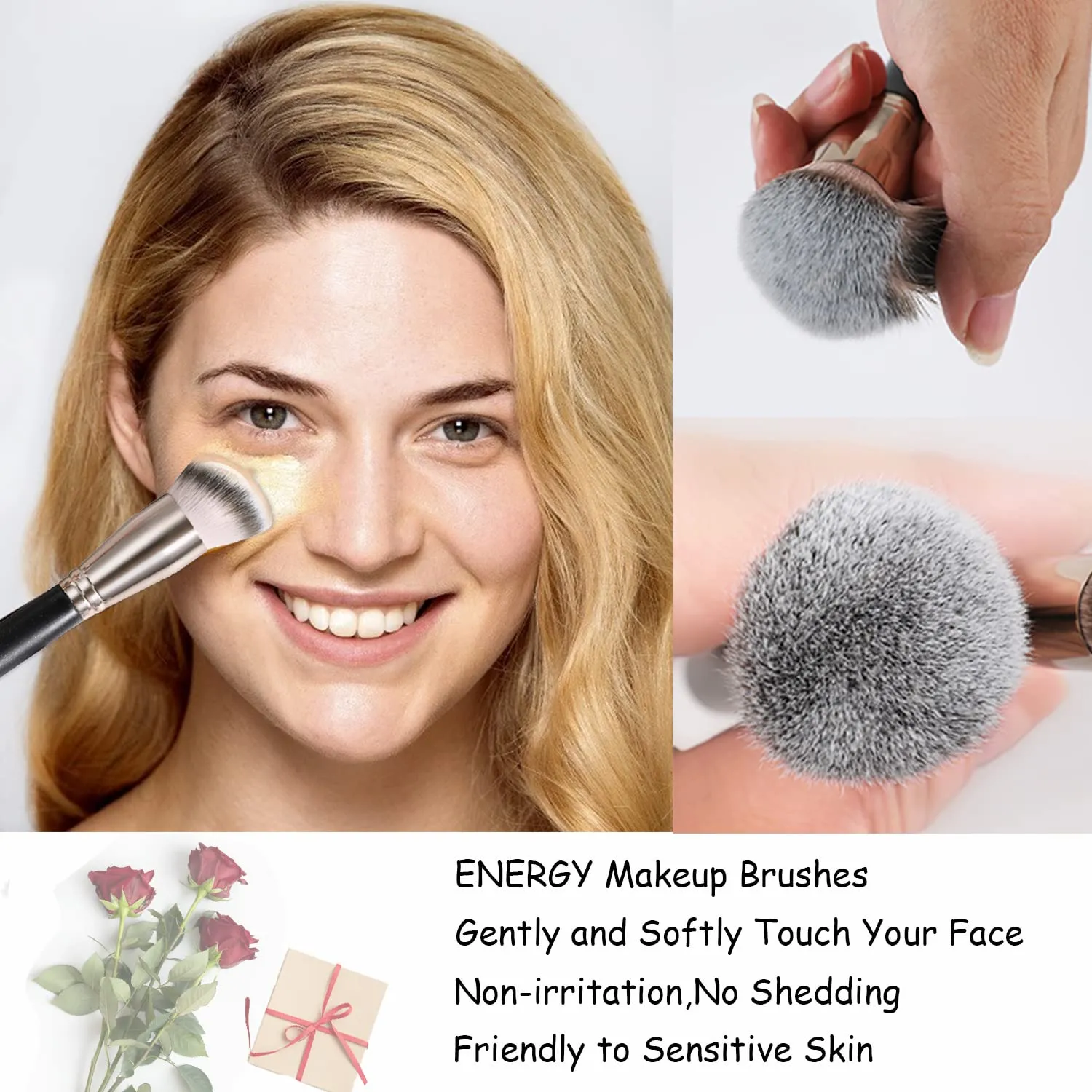 ENERGY Makeup Brushes Premium Synthetic Foundation Powder Concealers Eye Shadows Mascara Eyeliner Brow Fan Blush Makeup Brush Set with PU Cosmetic Bag,Professional Make Up Kit Black 8 Pcs