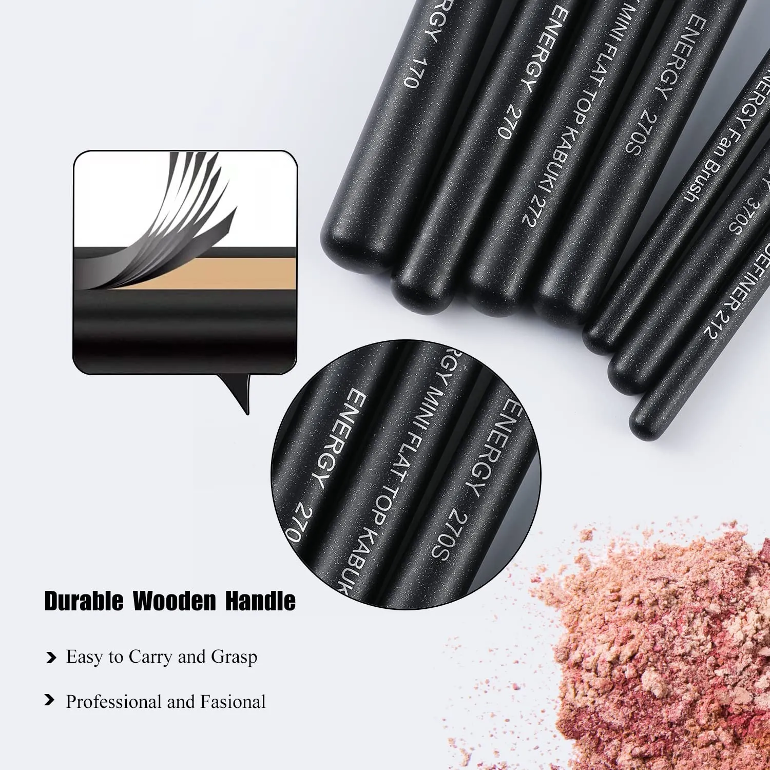 ENERGY Makeup Brushes Premium Synthetic Foundation Powder Concealers Eye Shadows Mascara Eyeliner Brow Fan Blush Makeup Brush Set with PU Cosmetic Bag,Professional Make Up Kit Black 8 Pcs
