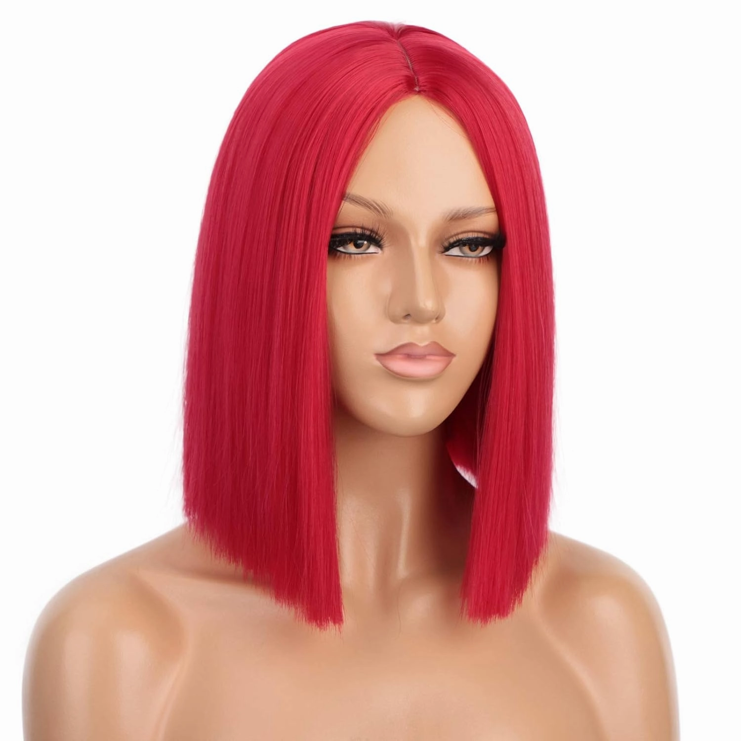 ENTRANCED STYLES Red Wig Synthetic Straight Hair Middle Part Wig Shoulder Length Bob Wigs for Women Colorful Bob Wigs for Party & Cosplay Use