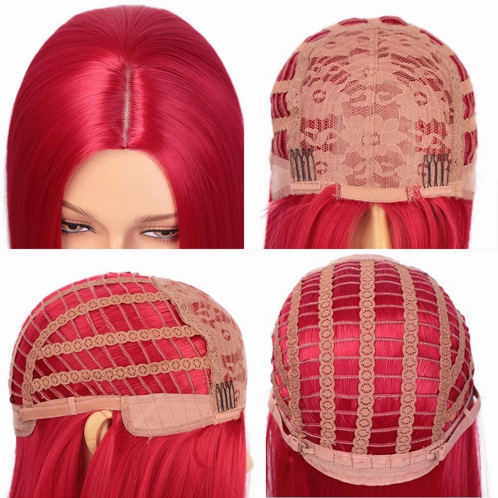 ENTRANCED STYLES Red Wig Synthetic Straight Hair Middle Part Wig Shoulder Length Bob Wigs for Women Colorful Bob Wigs for Party & Cosplay Use
