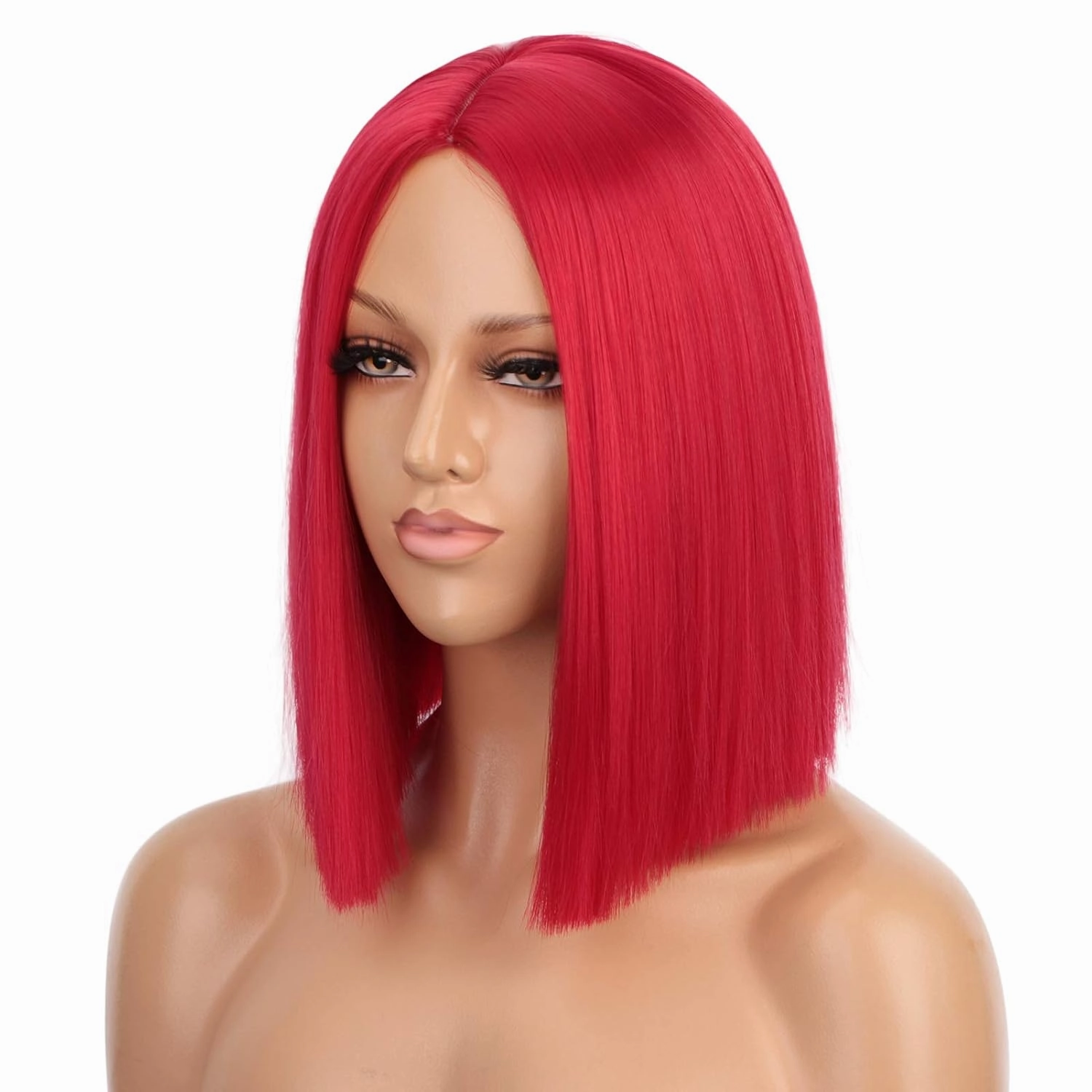ENTRANCED STYLES Red Wig Synthetic Straight Hair Middle Part Wig Shoulder Length Bob Wigs for Women Colorful Bob Wigs for Party & Cosplay Use