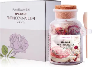 Epsom Salt with Rose Petals 500g,Bath Salts 100% Natural Aromatherapy -Rose Essential Oil Bath Salts