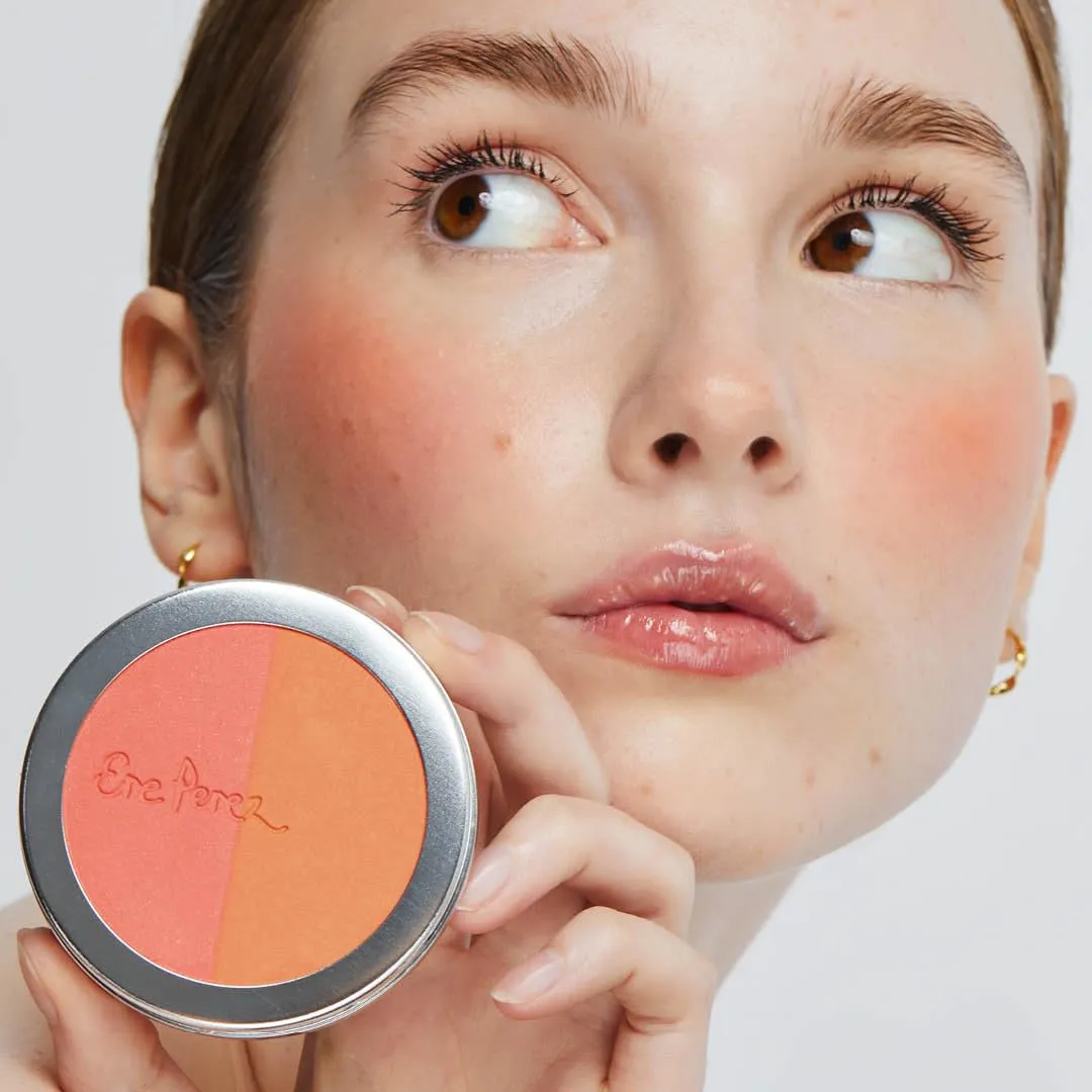 Ere Perez - Natural Rice Powder Blush Duo | Hydrate, Soothe, Calm | Sunflower   Chamomile Oils, Vitamin E | Sensitive Skin Safe, Vegan, Cruelty-Free, Clean Beauty (Bondi, 0.32 oz | 9 g)