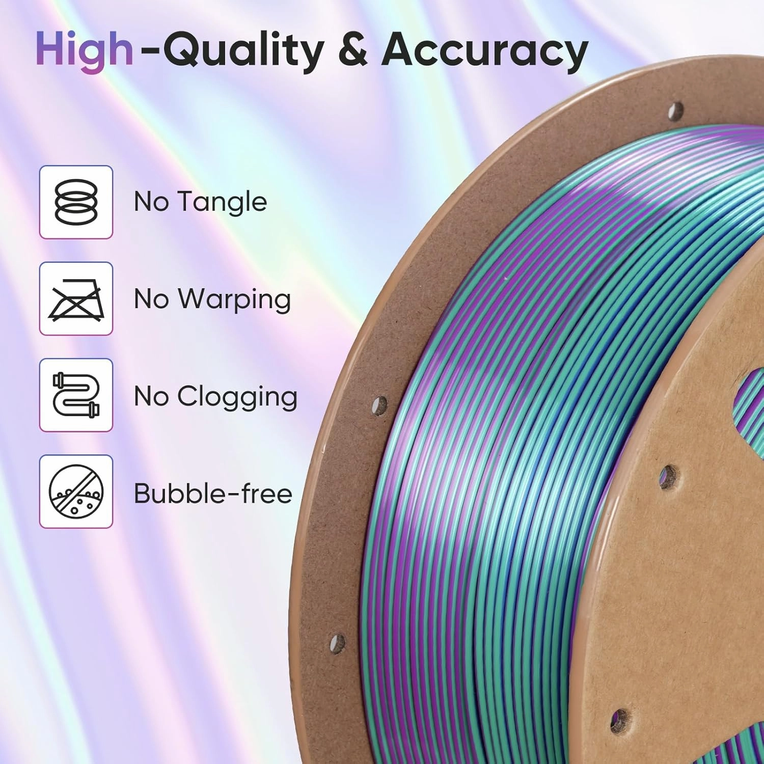 ERYONE HS Silk Quadruple Color PLA Filament 3D Printer 1.75mm  /- 0.03mm, Hyper Speed Coextrusion Filament PLA Shiny 1kg, Aurora Dream (Teal Green & Violet & Electric Pink & Indigo)