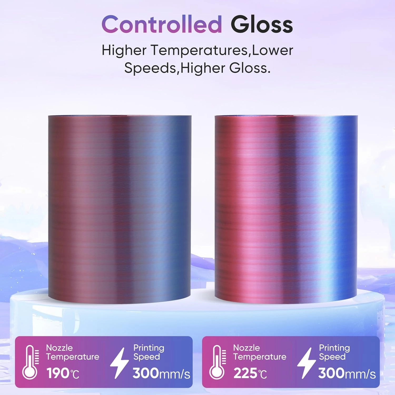 ERYONE HS Silk Quadruple Color PLA Filament 3D Printer 1.75mm  /- 0.03mm, Hyper Speed Coextrusion Filament PLA Shiny 1kg, Aurora Dream (Teal Green & Violet & Electric Pink & Indigo)