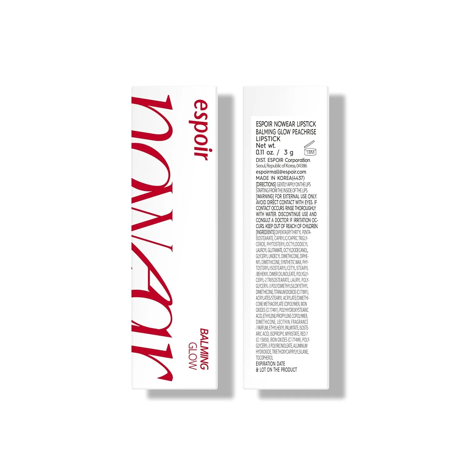 Espoir Lipstick Nowear Balming Glow #10 Peach Rise 0.1oz | Lightweight Moisturizing Lip | Long-Lasting Vibrant Color | Non-Sticky Softness for Chapped Lip Balm | Vegan Cruelty-Free | Korean Lip Makeup