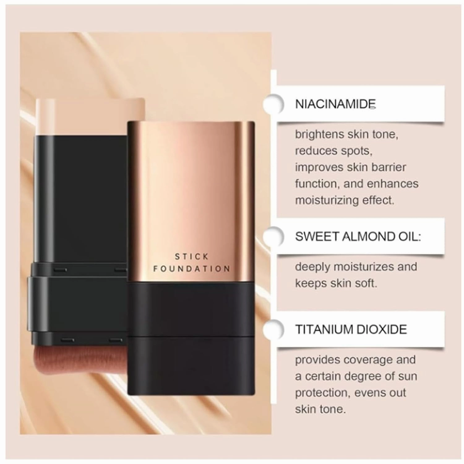 Eternipeace Stick Foundation, 2 in 1- Luxury Anti-Wrinkle Foudation Stick, Multi-use Makeup with Brush
