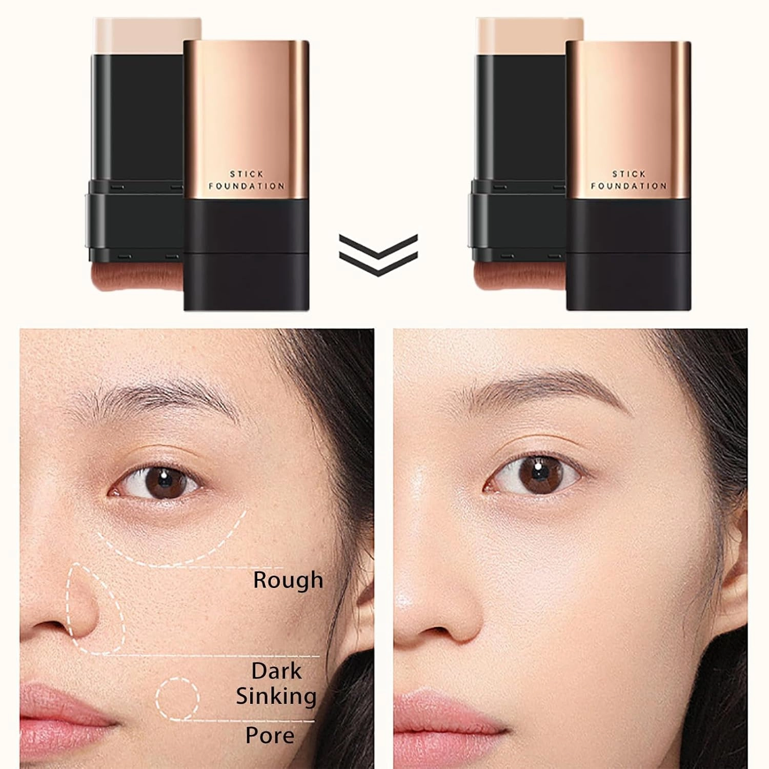Eternipeace Stick Foundation, Eternipeace Anti Wrinkle Foundation Stick, Synthetic Foundation Stick, Double Head Foundation Make up Stick, Foundation Stick Makeup with Brush-2pcs MIX