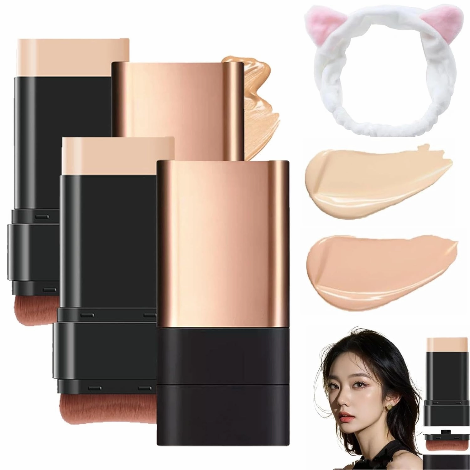 Eternipeace Stick Foundation, Eternipeace Anti Wrinkle Foundation Stick, Synthetic Foundation Stick, Double Head Foundation Make up Stick, Foundation Stick Makeup with Brush-2pcs MIX