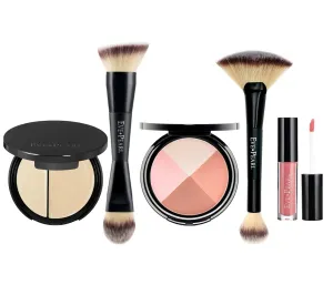 EVE PEARL 5 Pcs Flawless Face, Contour, Brushes and Lip Collection Highlighter Makeup Complete Set of Foundation Full Covarage Blush Lipstick with Professional Brushes (Fair)