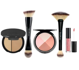 EVE PEARL 5 Pcs Flawless Face, Contour, Brushes and Lip Collection Highlighter Makeup Complete Set of Foundation Full Covarage Blush Lipstick with Professional Brushes (Medium)