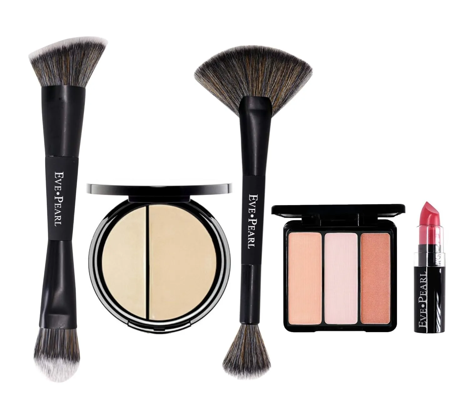 EVE PEARL 5 Pcs Set of Full Coverage Face, Cheek And Lip Collection Skin Care Makeup Complete Set of Foundation Blush Lipstick with Professional Brushes (Fair)