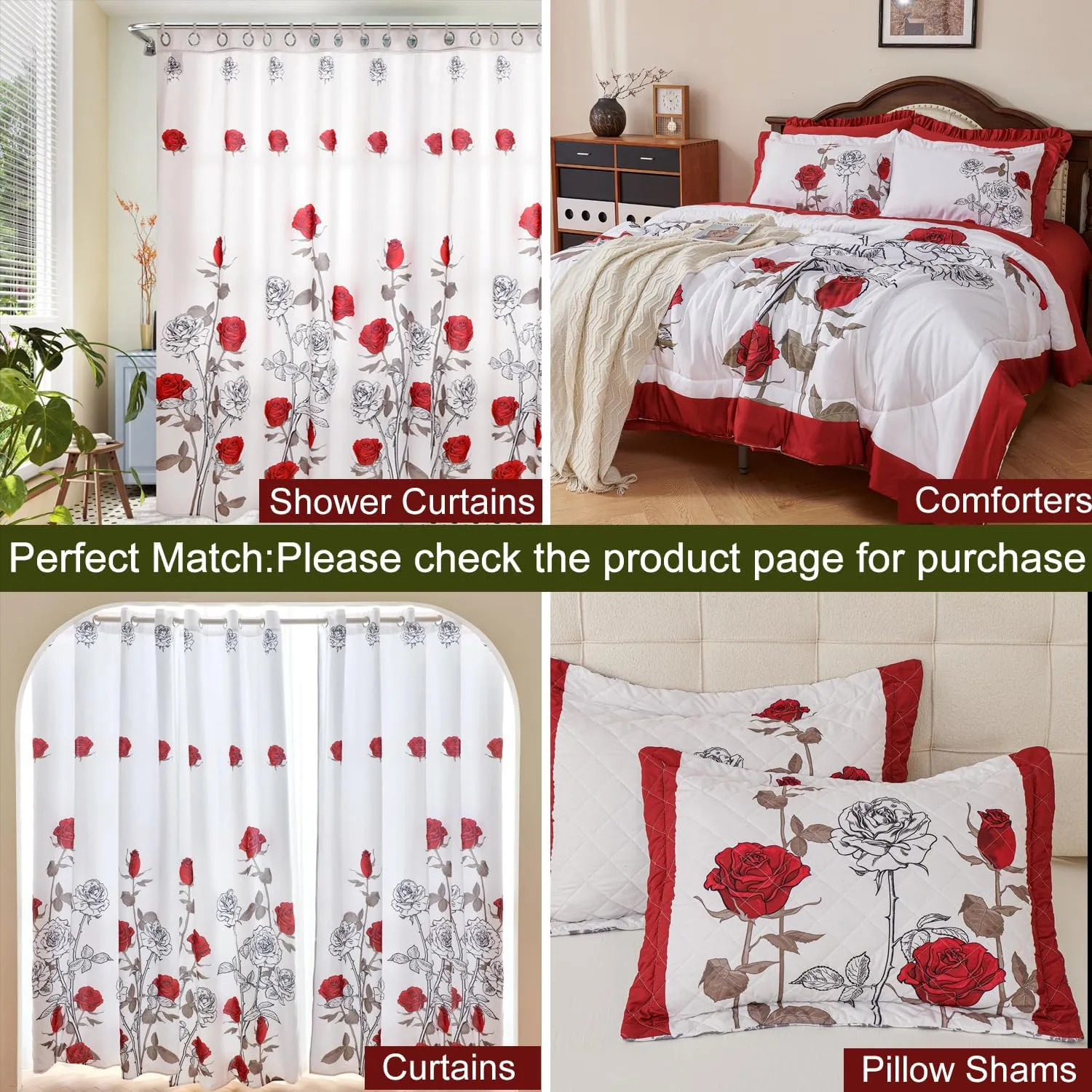 EVENHUG Quilt King Size Red Rose Bedding Set Floral Bedspread Lightweight Reversible Bed Cover with 2 Pillow Shams for All Seasons 3 Pieces (106"X96")