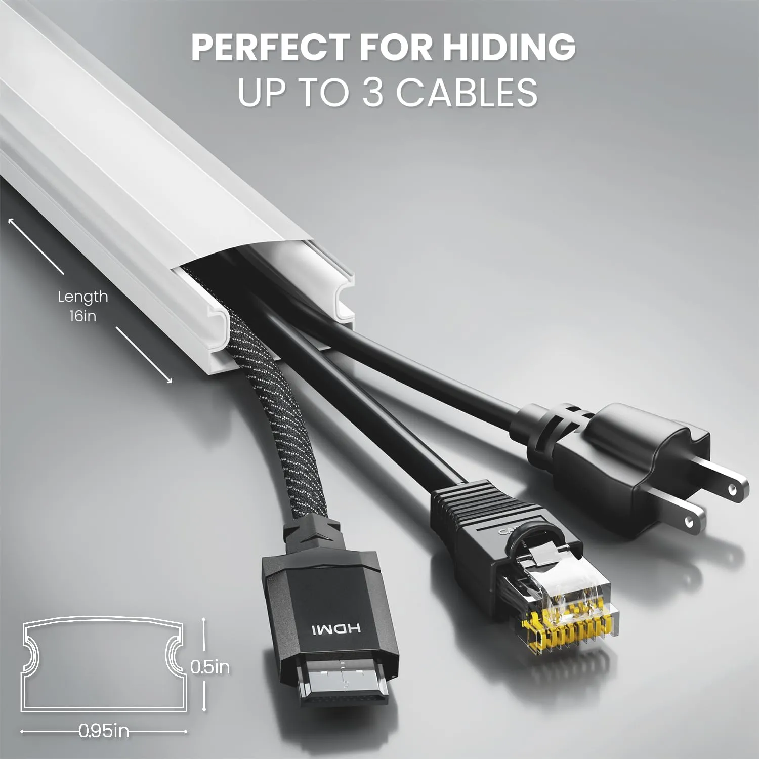 EVEO Cord Hider - 300” Cord Cover Wall Cable Hider, Cable Concealer, Wire Hiders for TV on Wall. Cable Management, Cord Hider Cable Raceway Wire Covers for Cords -18X (L17 W0.95 H0.5) - Medium - White