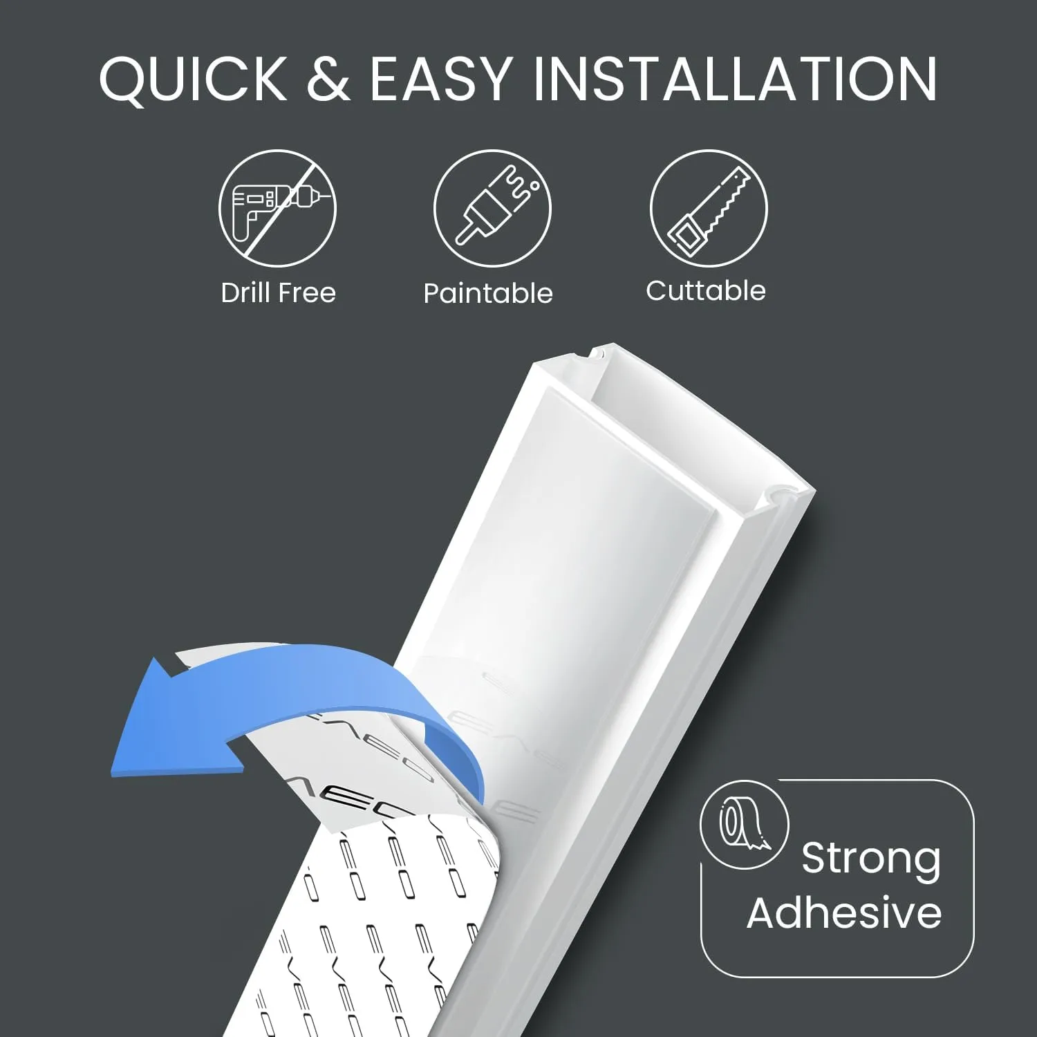 EVEO Cord Hider - 300” Cord Cover Wall Cable Hider, Cable Concealer, Wire Hiders for TV on Wall. Cable Management, Cord Hider Cable Raceway Wire Covers for Cords -18X (L17 W0.95 H0.5) - Medium - White