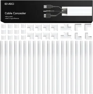 EVEO Cord Hider - 300” Cord Cover Wall Cable Hider, Cable Concealer, Wire Hiders for TV on Wall. Cable Management, Cord Hider Cable Raceway Wire Covers for Cords -18X (L17 W0.95 H0.5) - Medium - White