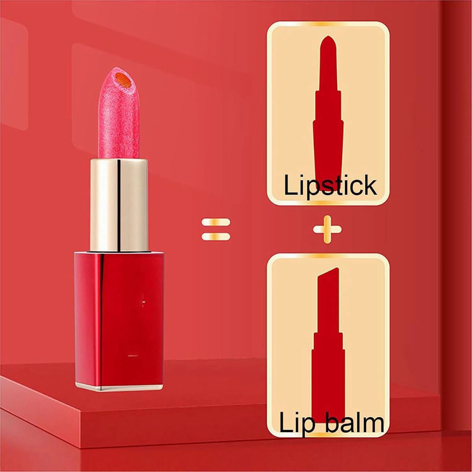 Evermoreby Color Changing Moisturizing Glitter Lipstick, Transfer Proof Color Changing Lipstick, Moisturizing Glossy Shine Lip Gloss, Deep Nourishments (Red)