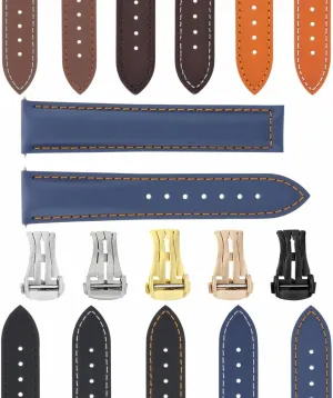 Ewatchparts 18-19-20-22-24mm Leather Watch Band Strap Smooth With Deployment Clasp Compatible With Oris Watches