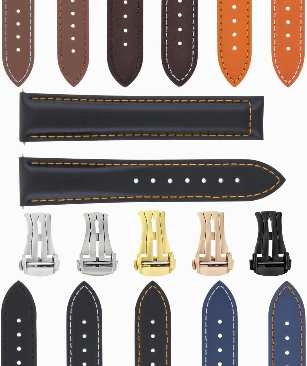 Ewatchparts 18-19-20-22-24mm Leather Watch Band Strap Smooth With Deployment Clasp Compatible With Oris Watches