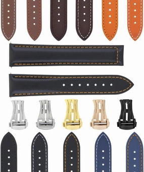Ewatchparts 18-19-20-22-24mm Leather Watch Band Strap Smooth With Deployment Clasp Compatible With Oris Watches